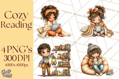 Cozy Reading and Library Clipart PNG, Fall Library Clip Art Product Image 1