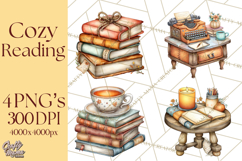 Cozy Reading and Library Clipart PNG, Fall Library Clip Art Product Image 1