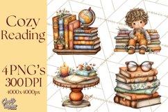 Cozy Reading and Library Clipart PNG, Fall Library Clip Art Product Image 1