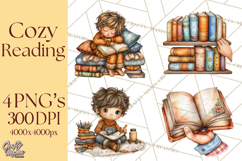 Cozy Reading and Library Clipart PNG, Fall Library Clip Art Product Image 1