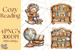 Cozy Reading and Library Clipart PNG, Fall Library Clip Art Product Image 1