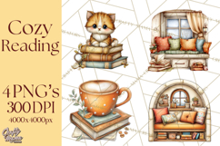 Cozy Reading and Library Clipart PNG, Fall Library Clip Art Product Image 1