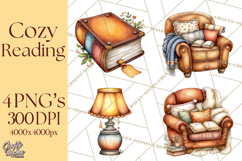 Cozy Reading and Library Clipart PNG, Fall Library Clip Art Product Image 1