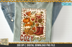 Cozy Season Fall Collage is a professional design that is available at 300dpi PNG to use for Sublimation, iron-on transfer, DTG Printing and normal printing.