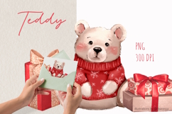 Cozy Teddy Bear with Winter Gifts PNG Product Image 1