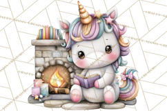 Cute Cozy Unicorn PNG Clipart for Reading, Tea and Relaxing Product Image 3