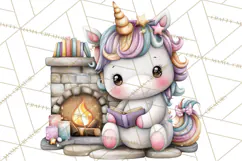 Cute Cozy Unicorn PNG Clipart for Reading, Tea and Relaxing Product Image 3