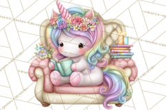 Cute Cozy Unicorn PNG Clipart for Reading, Tea and Relaxing Product Image 2
