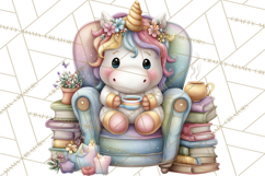 Cute Cozy Unicorn PNG Clipart for Reading, Tea and Relaxing Product Image 2