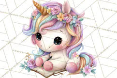 Cute Cozy Unicorn PNG Clipart for Reading, Tea and Relaxing Product Image 4