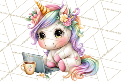 Cute Cozy Unicorn PNG Clipart for Reading, Tea and Relaxing Product Image 4