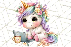 Cute Cozy Unicorn PNG Clipart for Reading, Tea and Relaxing Product Image 4