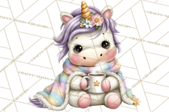 Cute Cozy Unicorn PNG Clipart for Reading, Tea and Relaxing Product Image 5