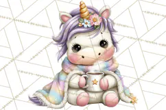 Cute Cozy Unicorn PNG Clipart for Reading, Tea and Relaxing Product Image 5