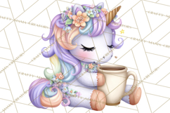 Cute Cozy Unicorn PNG Clipart for Reading, Tea and Relaxing Product Image 3