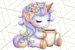 Cute Cozy Unicorn PNG Clipart for Reading, Tea and Relaxing Product Image 3