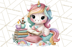 Cute Cozy Unicorn PNG Clipart for Reading, Tea and Relaxing Product Image 4