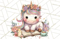 Cute Cozy Unicorn PNG Clipart for Reading, Tea and Relaxing Product Image 2