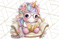Cute Cozy Unicorn PNG Clipart for Reading, Tea and Relaxing Product Image 3