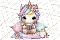 Cute Cozy Unicorn PNG Clipart for Reading, Tea and Relaxing Product Image 5