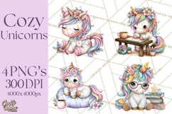 Cute Cozy Unicorn PNG Clipart for Reading, Tea and Relaxing Product Image 1