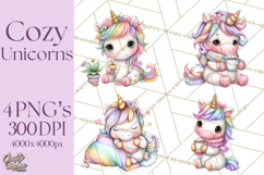 Cute Cozy Unicorn PNG Clipart for Reading, Tea and Relaxing Product Image 1