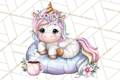 Cute Cozy Unicorn PNG Clipart for Reading, Tea and Relaxing Product Image 3