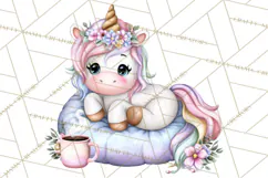 Cute Cozy Unicorn PNG Clipart for Reading, Tea and Relaxing Product Image 3