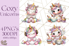 Cute Cozy Unicorn PNG Clipart for Reading, Tea and Relaxing Product Image 1