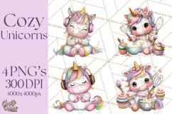 Cute Cozy Unicorn PNG Clipart for Reading, Tea and Relaxing Product Image 1