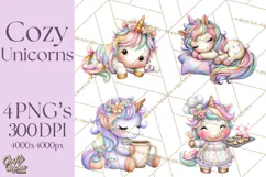 Cute Cozy Unicorn PNG Clipart for Reading, Tea and Relaxing Product Image 1