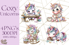 Cute Cozy Unicorn PNG Clipart for Reading, Tea and Relaxing Product Image 1