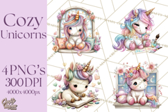 Cute Cozy Unicorn PNG Clipart for Reading, Tea and Relaxing Product Image 1