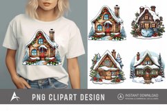 Watercolor Cozy Winter Cottage Clipart Product Image 1
