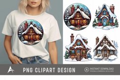 Watercolor Cozy Winter Cottage Clipart Product Image 1