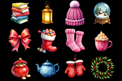 Cozy Winter Home Clipart Bundle, Vibrant Watercolor Glow PNG