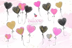 Heart Balloon Clipart, png, black, pink, gold glitter, 105 Product Image 3