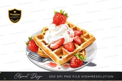 Delicious waffle with strawberries and whipped cream Product Image 1