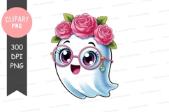 Cute ghost with sunglasses and flower crown Product Image 1