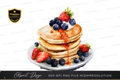 Delicious stack of pancakes with berries and syrup Product Image 1