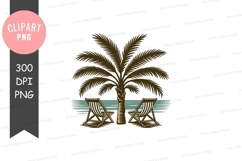 Tropical beach scene with palm trees and lounge chairs Product Image 1