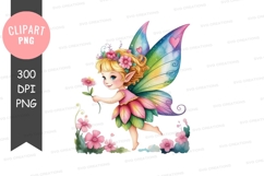 Fairy with rainbow wings holding a flower Product Image 1
