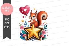 Adorable squirrel with heart balloon and golden star Product Image 1