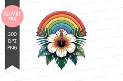Rainbow and hibiscus flower clipart png Product Image 1
