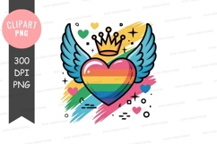 Rainbow heart with wings and crown clipart png Product Image 1
