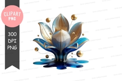 Abstract blue and gold lotus flower clipart png Product Image 1