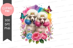 Rainbow poodles with butterflies and flowers Product Image 1