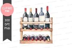 Wine bottles on a wooden rack clipart png Product Image 1