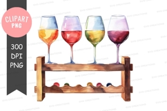 Four wine glasses on wooden stand clipart png Product Image 1