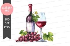 Wine bottle and glass with grapes Product Image 1